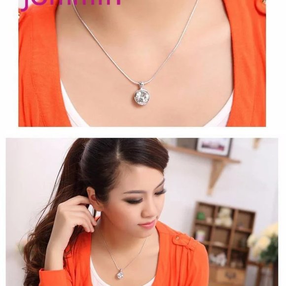 Minimalist Stud Necklace And Earrings 925 Sterling Silver Set Gift - Picture 3 of 5